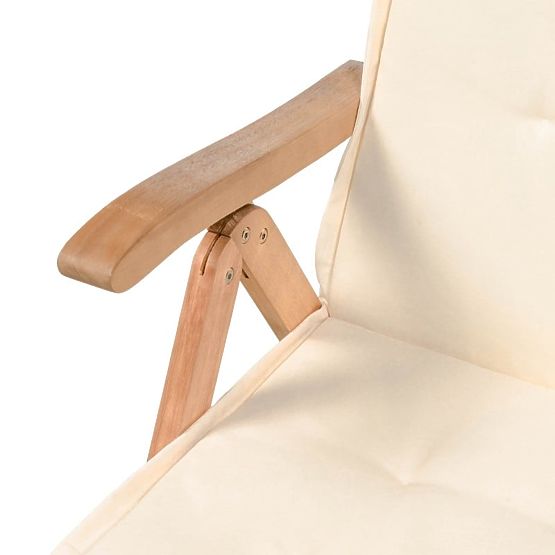 Garden Set Familis Table 160 cm + 4 Chairs with Adjustable Backrests and Cream Cushions, Wood