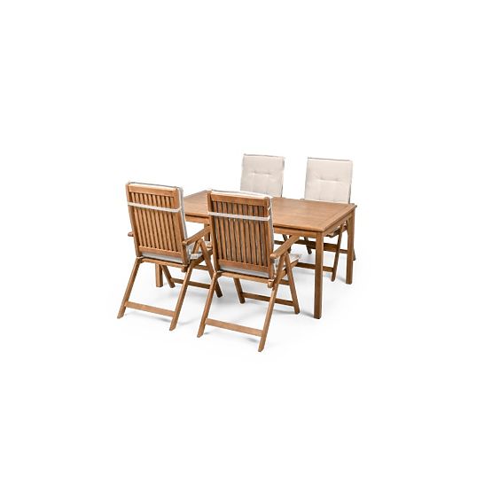 Garden Set Familis Table 160 cm + 4 Chairs with Adjustable Backrests and Light Gray Cushions