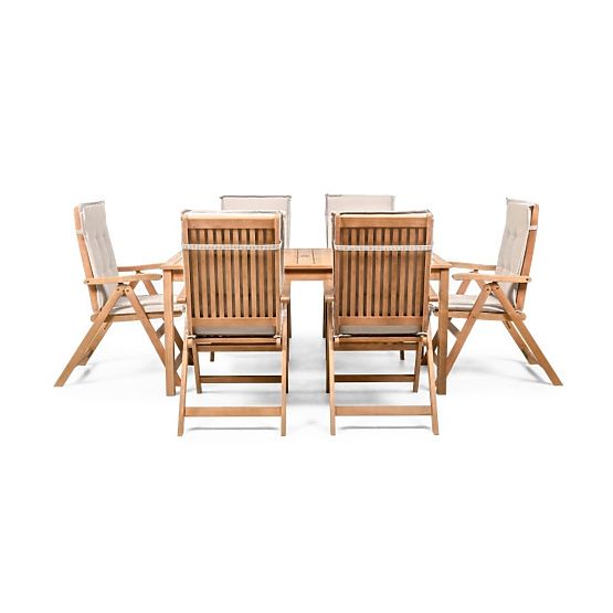 Garden Set Familis Table 160 cm + 6 Chairs with Adjustable Backrests and Light Grey Cushions