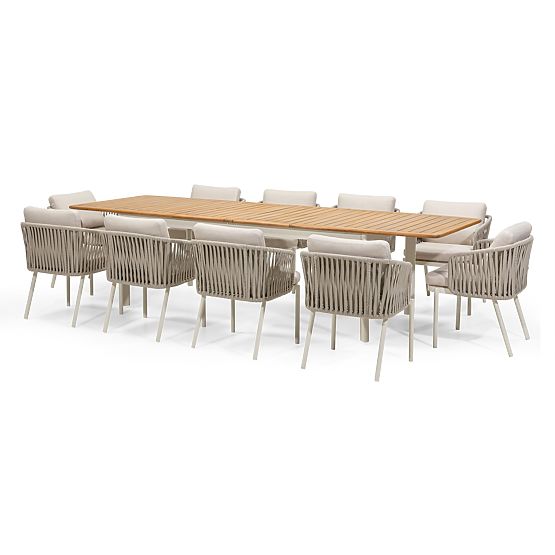 Garden Set Porticato, Extendable Table 211-300 cm + 12 Chairs, FSC Acacia Wood, Teak Look