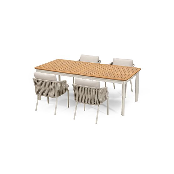 Garden Set Porticato, Extendable Table 211-300 cm + 4 Chairs, Acacia Wood FSC, Teak Look