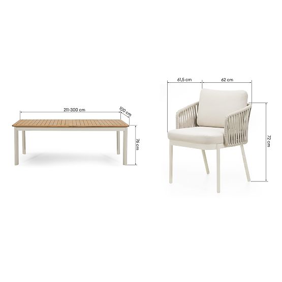 Garden Set Porticato, Extendable Table 211-300 cm + 4 Chairs, Acacia Wood FSC, Teak Look