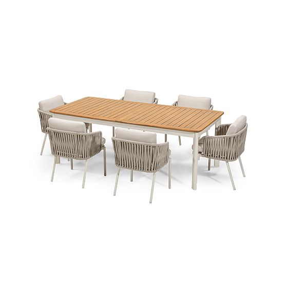 Garden Set Porticato, Extendable Table 211-300 cm + 6 Chairs, Acacia Wood FSC, Teak Look