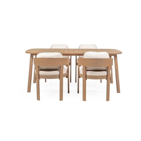 Garden Set Satori, Table 183 cm + 4 Chairs, Acacia Wood FSC, Teak Look, Beige, Rounded