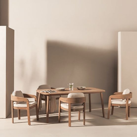 Garden Set Satori, Table 183 cm + 4 Chairs, Acacia Wood FSC, Teak Look, Beige, Rounded