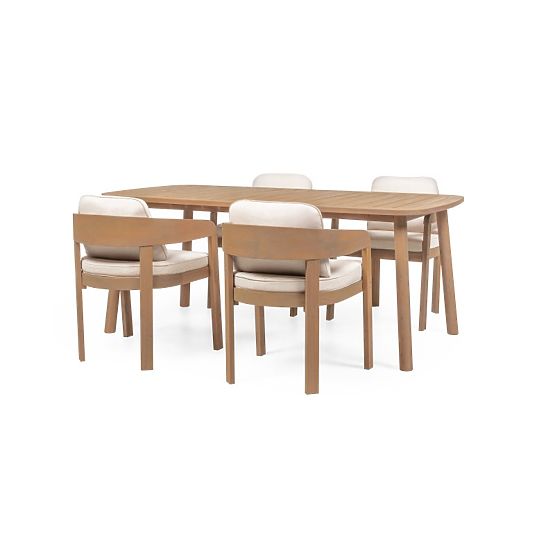 Garden Set Satori, Table 183 cm + 4 Chairs, Acacia Wood FSC, Teak Look, Beige, Rounded