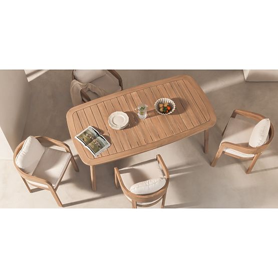 Garden Set Satori, Table 183 cm + 4 Chairs, Acacia Wood FSC, Teak Look, Beige, Rounded