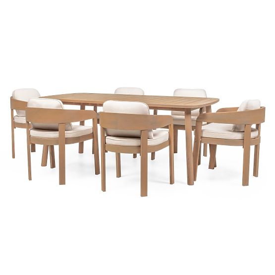 Garden Set Satori, Table 183 cm + 6 Chairs, FSC Acacia Wood, Teak Look, Beige, Rounded