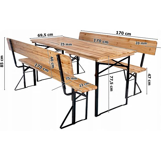 Garden Set Steel-Wood PORTER 170 cm Table + 2 Benches