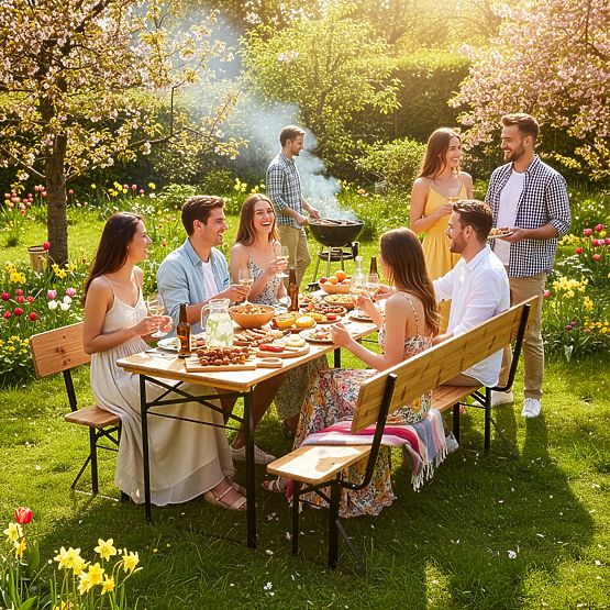 Garden Set Steel-Wood PORTER 170 cm Table + 2 Benches