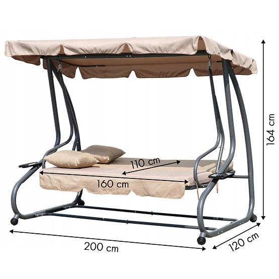 Garden Swing Convertible 2-in-1 with Beige Cushions