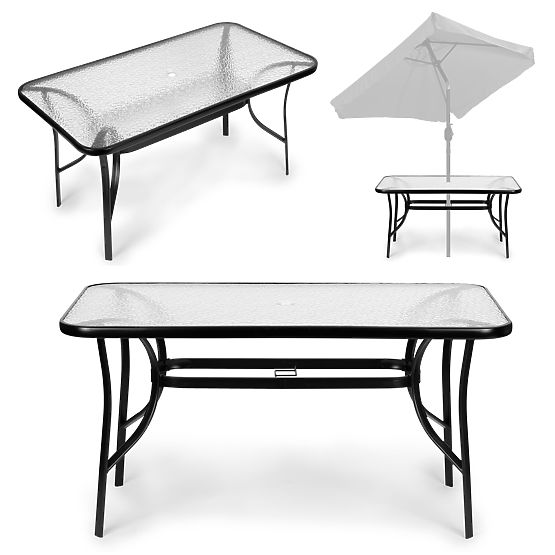 Garden Table 160x90 cm Tempered Glass Large Top for Terrace Garden Parasol Hole MultiGarden