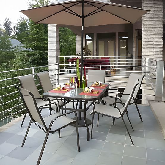 Garden Table 160x90 cm Tempered Glass Large Top for Terrace Garden Parasol Hole MultiGarden