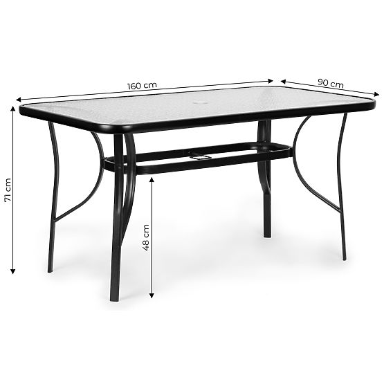 Garden Table 160x90 cm Tempered Glass Large Top for Terrace Garden Parasol Hole MultiGarden