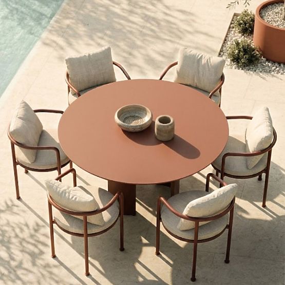 Garden Table Amarello 140 cm, Aluminum, Round, Wine Brown