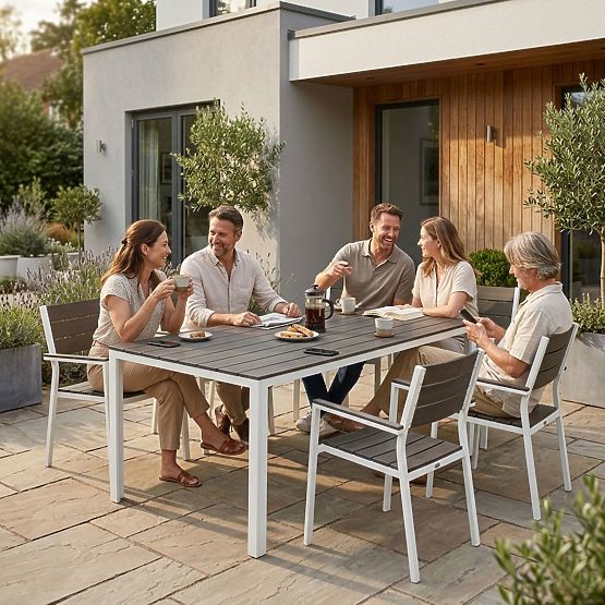 Garden Table for 6 People 156x78 cm Polywood Terrace Furniture Gray White MultiGarden