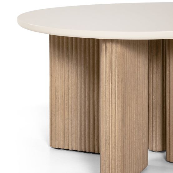 Garden Table Komorebi 130 cm with Stone Top, Light Acacia Wood/Light Beige, Round, Slats