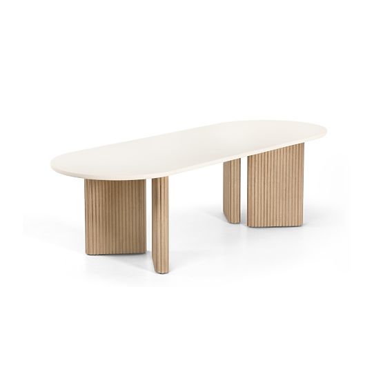 Garden Table Komorebi 270 cm with Stone Top, Light Acacia Wood/Light Beige, Oval, Slats