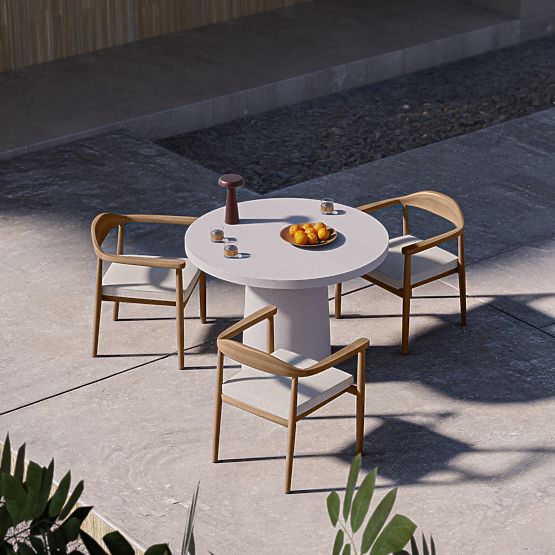 Garden Table Vibonis 106 cm, Round, Cement, Light Beige, Matte