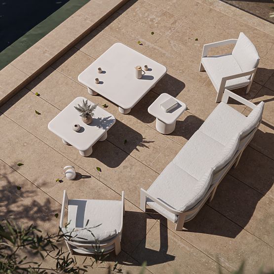 Garden Table Vibonis 42 cm, Square, Cement, Light Beige