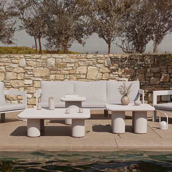 Garden Table Vibonis 70 cm, Square, Cement, Light Beige