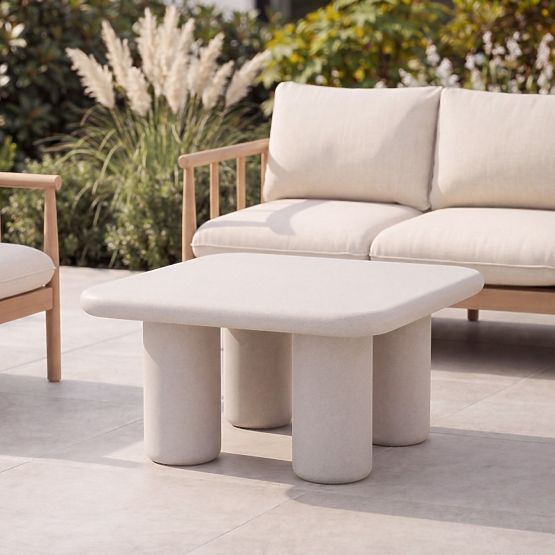 Garden Table Vibonis 70 cm, Square, Cement, Light Beige