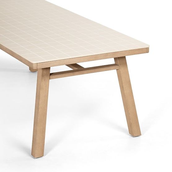 Garden Table Wabi 200 cm with Stone Top, Light Acacia Wood/Light Beige, Rectangular