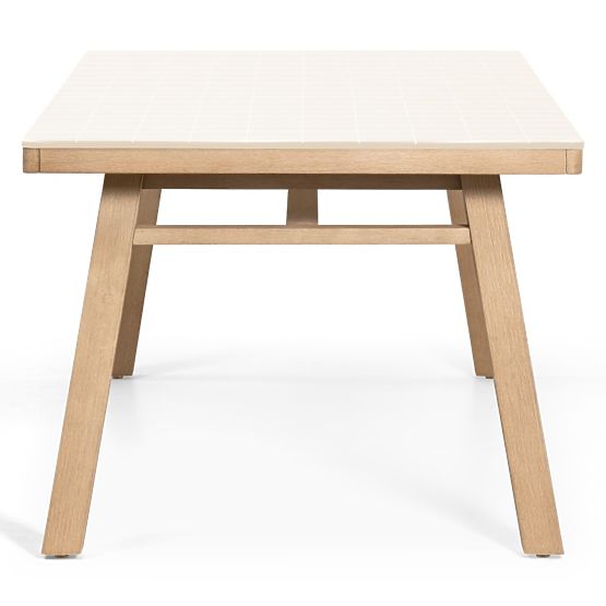Garden Table Wabi 200 cm with Stone Top, Light Acacia Wood/Light Beige, Rectangular