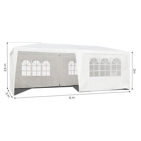 Garden Tent Pavilion 3x6 m 6 Walls White MultiGarden