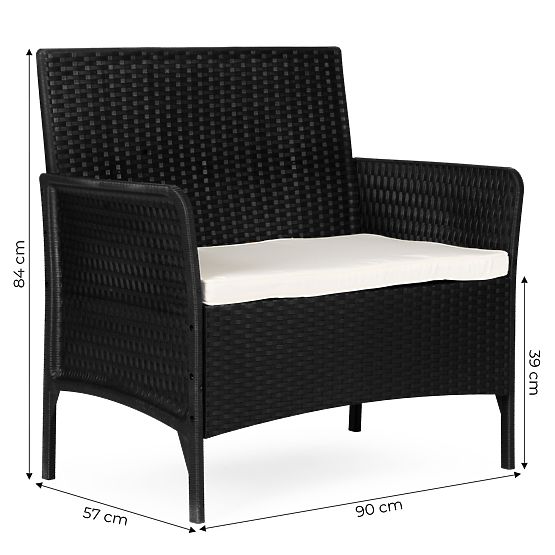 Garden Two-Seater Sofa with Cushion Bench for Balcony Terrace Garden Black MultiGarden