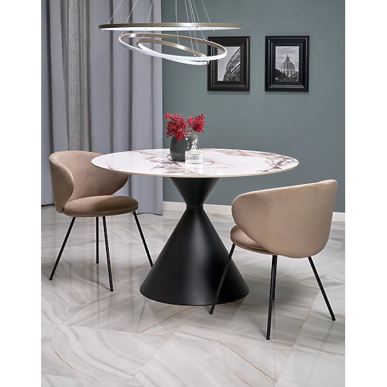 GARET Round Table, White Marble / Black (2p=1pc)