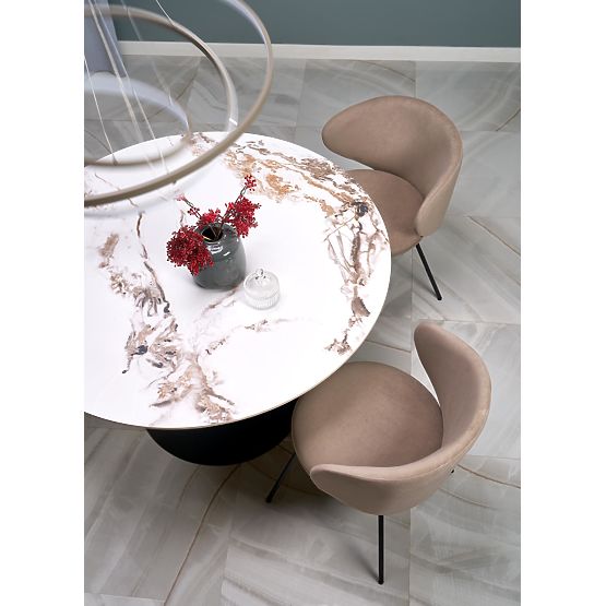 GARET Round Table, White Marble / Black (2p=1pc)