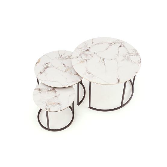 GILDA set of 3 tables, white marble / black (1p=1set)