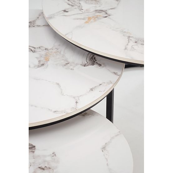 GILDA set of 3 tables, white marble / black (1p=1set)