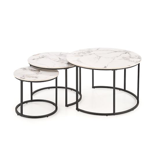 GILDA set of 3 tables, white marble / black (1p=1set)