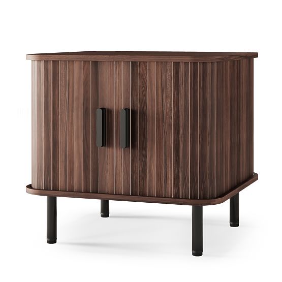 Gliss Nightstand, Rounded, Slats, Dark Walnut