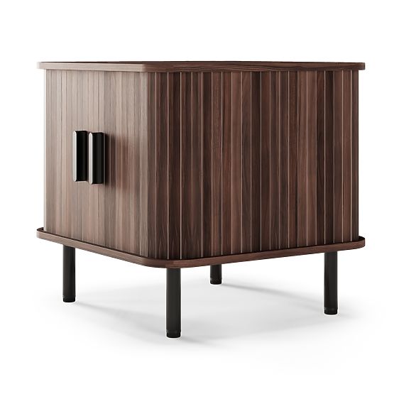 Gliss Nightstand, Rounded, Slats, Dark Walnut