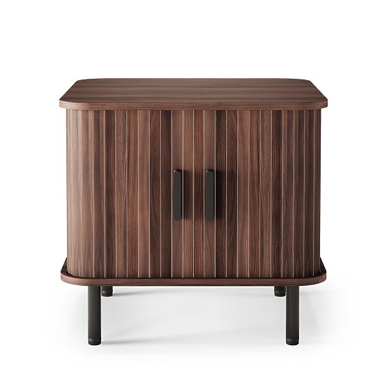 Gliss Nightstand, Rounded, Slats, Dark Walnut