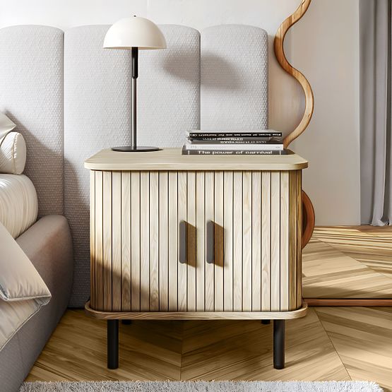 Gliss Nightstand, Rounded, Slats, Light Oak