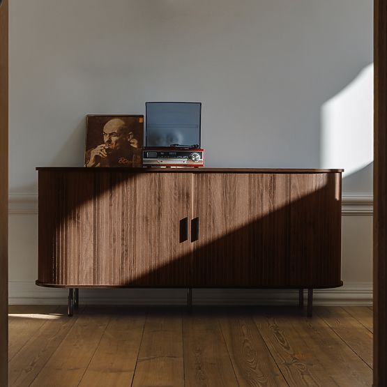 Gliss Dresser, Rounded, Slats, Dark Walnut