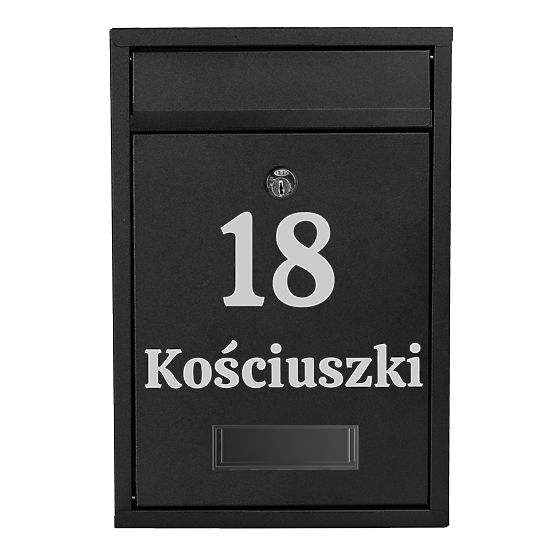 Gustav Black Letter Mailbox with Inscriptions