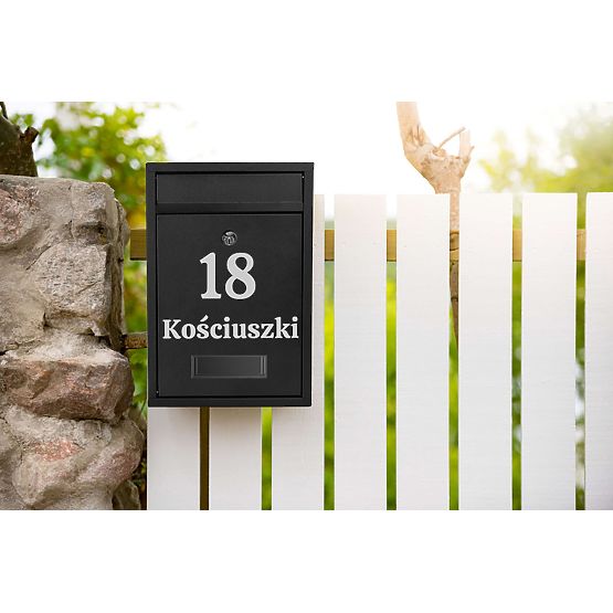 Gustav Black Letter Mailbox with Inscriptions