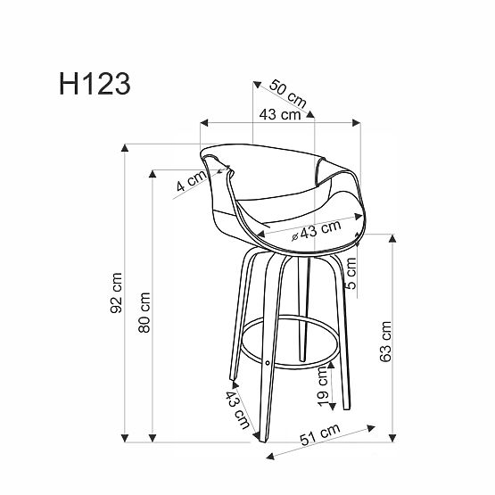 H123 Bar Stool Grey/Walnut (1p=1pc)