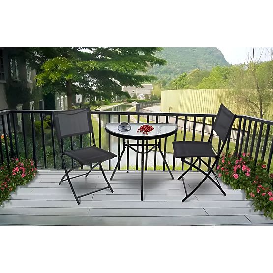 Half-Circular Glass Coffee Table for Balcony, Terrace, Patio Black