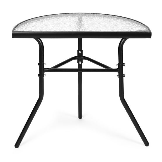 Half-Circular Glass Coffee Table for Balcony, Terrace, Patio Black