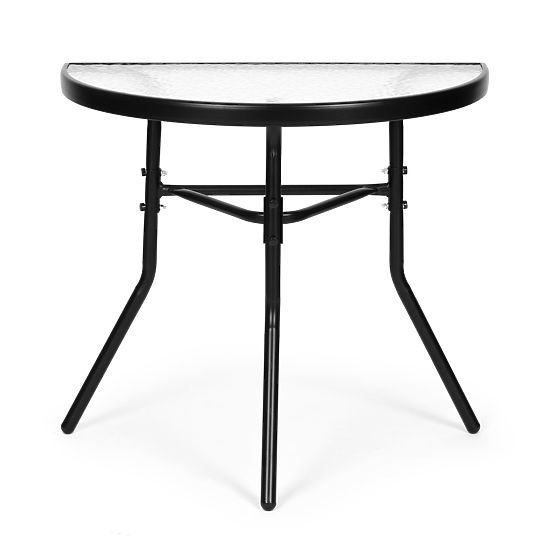 Half-Circular Glass Coffee Table for Balcony, Terrace, Patio Black