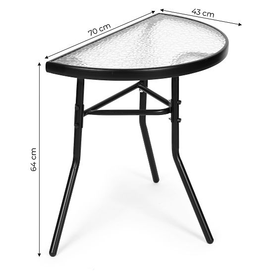 Half-Circular Glass Coffee Table for Balcony, Terrace, Patio Black
