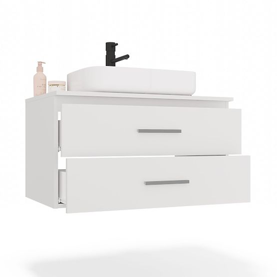 Hanging Bathroom Cabinet NEL 80 White with 2 Drawers Under Sink