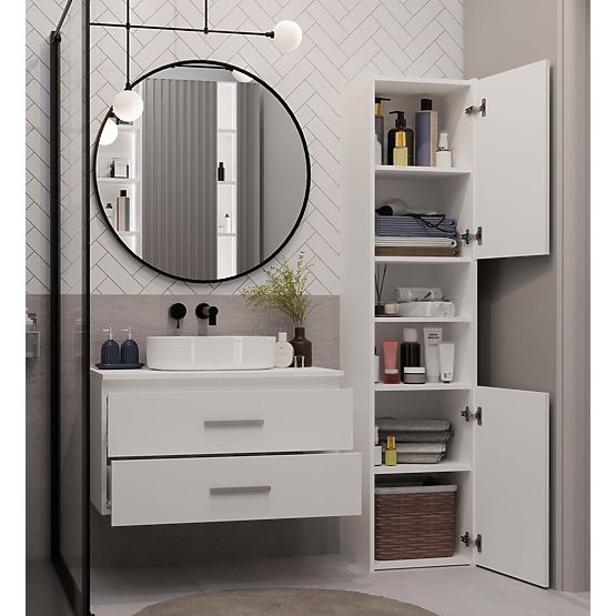 Hanging Bathroom Cabinet NEL 80 White with 2 Drawers Under Sink