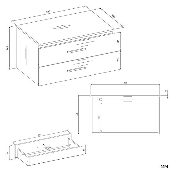 Hanging Bathroom Cabinet NEL 80 White with 2 Drawers Under Sink